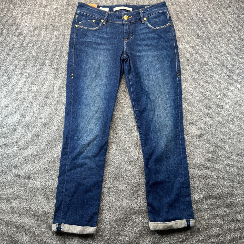 Dylan George Jeans Womens 25 Blue Denim Whiskered Stretch Cuffed Hem Skinny Leg